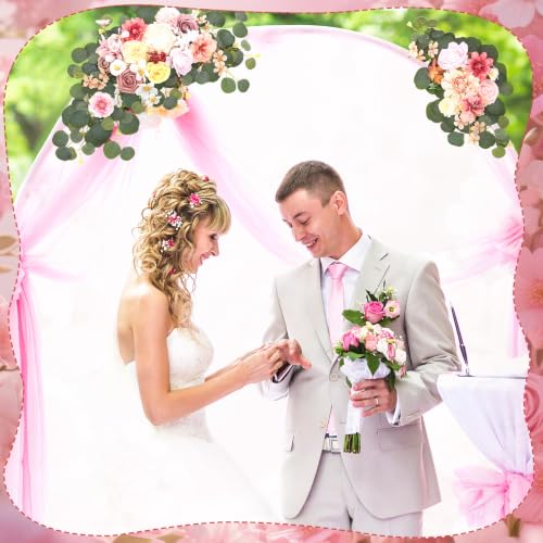 2 Pcs Wedding Arch Decorations - Reusable Artificial Hanging Flowers Floral Swag Greenery Garland for Wedding Welcome Sign Backdrop Bridal Ceremony Reception Backdrop Decoration(Green+Pink) - color: Pink+green+light Pink