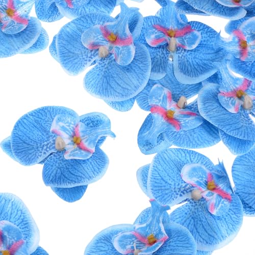 M METERXITY 20-Pack Artificial Orchid Flower Heads, Silk Faux Butterfly Flowers Head for Wedding/Bouquet/Bridal/Party Decor, Fake Phalaenopsis Petals Bulk [2.76 Inch, Blue] - color: Blue, size: 2.76 Inch