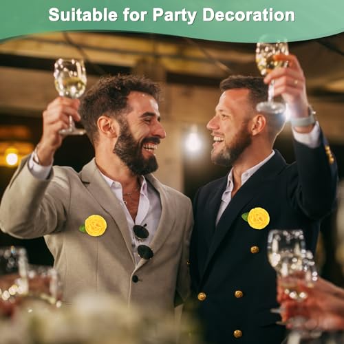 M METERXITY 12-Pack Lapel Pin for Men, Handmade Flower Brooch Button Pins for Men Suits, Formal Boutonnieres - color: Yellow