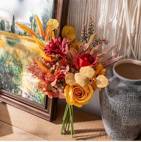 Artificial Flowers Artificial Plants Flowers Decoration Hydrangea Silk Flower Arrangements for Home Autumn Fall Bouquet Wedding Garden Festival Decor - color: Autumn Red
