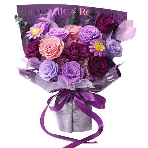 Lovenfold Flowers for Delivery Birthday Flowers Gift for Her,Preserved Flowers Bouquet 12 Roses Mixed Bouquet,Rose Gifts for Women Mom Grandma(Mixed 12 Lilac Roses) - color: Mixed colors 1205