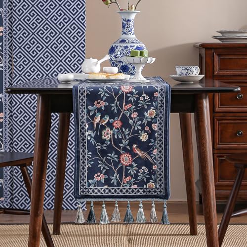 Velvet French Table Runner Farmhouse for Home Kitchen Dining Decor Parties Family Dinners Wedding 12"*118" - color: Lanruoting, size: 12"*118"
