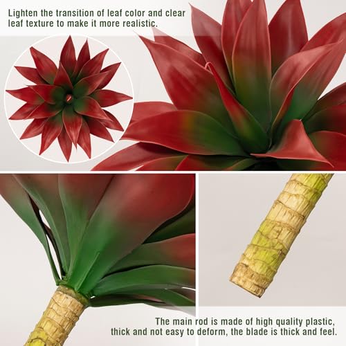 Ttranewsoo Artificial Agave Plants,Large UV Resistant Fake Agave Planters for Indoor and Outdoor Decorating Tropical Plant Succulents Greenery Indoor Decor (2Pack,18" Red) - color: Wine Red