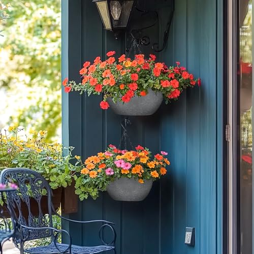 T4U Hanging Planters for Indoor Plants, 10 Inch Hanging Planter Outdoor 2 Pack, Hanging Basket with Drainage Holes, Hanging Plant Holder Indoor, Flower Pots, Plant Pots for Garden, Grey - color: Gray, size: 10 In