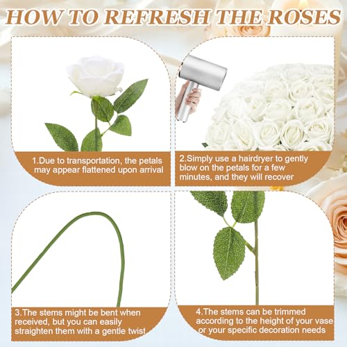 90 Pcs White Velvet Rose Artificial Flowers with Long Stems, Fake Silk Roses Real Touch Fake Roses Florals for Birthday Wedding Bouquet Party Arrangement Decorations - color: White