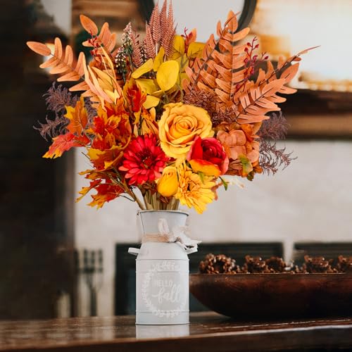 2 Pcs Artificial Fall Flowers Bouquets, 21.6” Autumn Fake Silk Orange Flowers Wedding Bouquets with Fall Florals Stems for Bridal Bridesmaid, Rustic Home Thanksgiving Table Centerpiece Decor - size: 2 Pcs