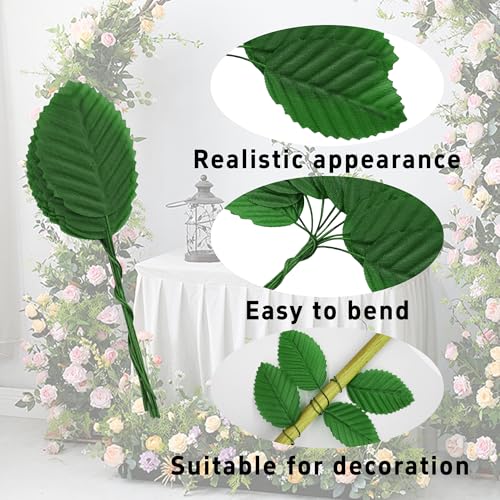 pson 200PCS 10cm Artificial Silk Leaves with Wired Stems for Crafts, Bouquet Wreaths, Wedding Decor, Party Decorations(Green) - color: Green