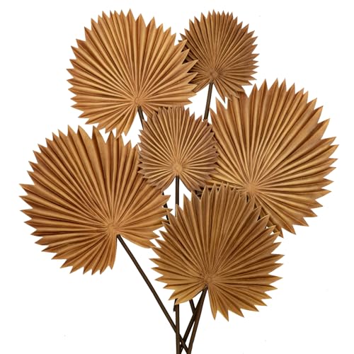 DILATATA Pu Foam Brown Artificial Palm Leaves Faux Palm Tropical Leaves Fake Palm Fronds for DIY Wedding Bouquets Fake Leaves for Centerpieces Arrangements Bridal Shower Palm Leaf for Home Decor-6Pcs - color: Brown