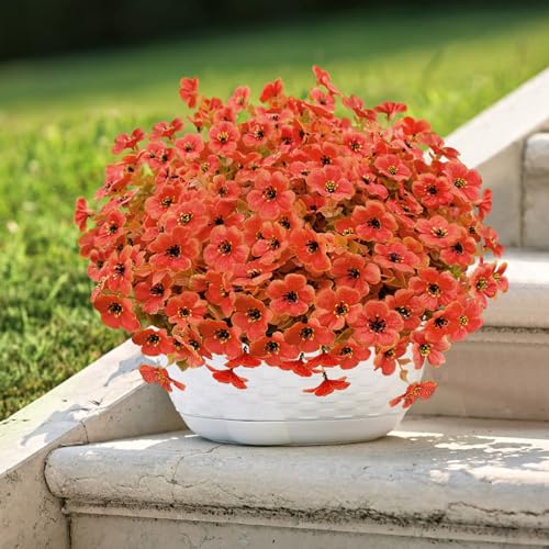 Artificial Mums for Outdoor Fall Decor Flowers, 12 Bundles Fall Decorations for Home Fake Mums Artificial Flowers, Fake Plants for Outdoor Planters UV Resistant for Porch Outside Yard - color: Orange Green, size: 12 Pcs