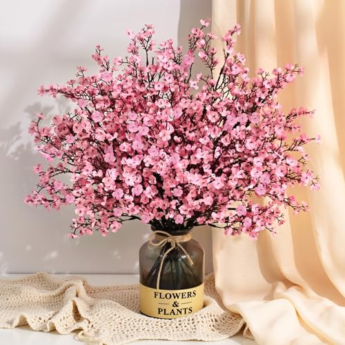 Waipfaru 15Pcs Fake Flowers Babys Breath Silk, Real Touch Pink Artificial Flowers Bulk with Bendable Stems, Pink Faux Flowers Babys Breath for Valentine's Day Spring Wedding Party Decor - color: Pink, size: 15pcs