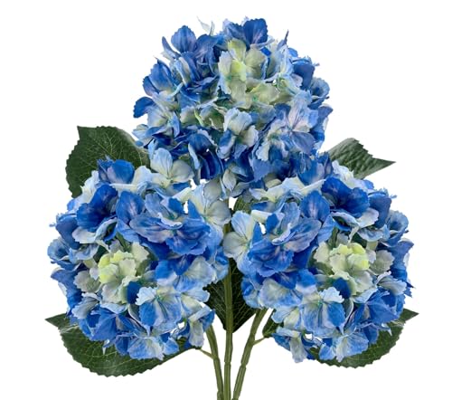 3PCS Blue Silk Hydrangea Artificial Flowers，Fake Flowers & Faux Floral Bulk Bouquet for Home Decor Bathroom Table Centerpiece Shelf Decorations (Blue) - color: Blue
