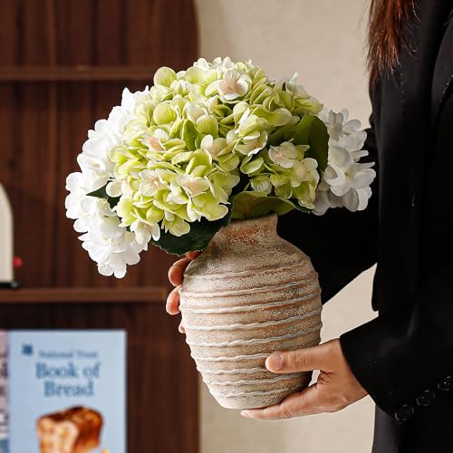 Ceramic Rustic Flower Vase, 6.69 Inch Pottery Modern Vase for Shelf, Tabletop, Vintage Farmhouse Home Decor for Coffee Table, Living Room, Mantle, Fireplace, Entryway - color: Rust 6.69 Inch
