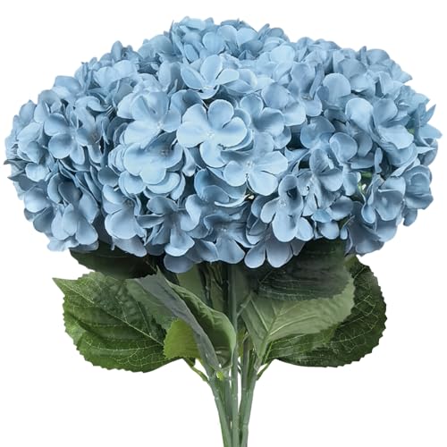 6 PCS Artificial Hydrangea Flowers, Faux Silk Hydrangea with Long Stems, Home Wedding Decor, Table Centerpieces, Party Decorations(Smog Blue) - color: Smog Blue