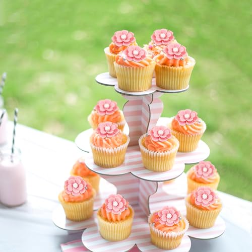 20Pcs 3D Pink Flower Cupcake Toppers Resin Flowers for Bridal Engagement Baby Shower Floral Birthday Cupcake Picks Wedding Anniversary Pink Flower Party Table Decorations - color: Flower-11