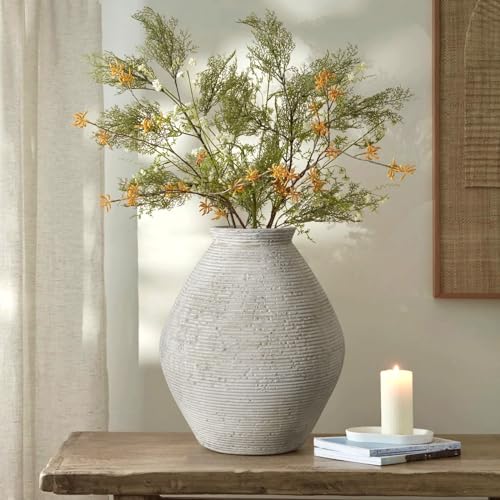 Rustic Ceramic Flower Vase Distressed Farmhouse Pottery Clay Large Terracotta Floor Vases for Decorative Table Centerpiece Modern Home Decor Aesthetic Living Room Bedroom Wedding Housewarming Gift - size: 11.39In