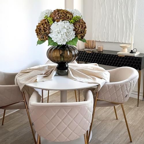 JINWOE Yellowish Brown Fall Hydrangea Artificial Flowers, 3PCS 21" Latex Large Real Touch Flowers, Faux Silk Flowers Fake Hydrangeas with Stems for Bouquet Table Centerpieces Halloween - color: Yellowish Brown, size: 3pcs