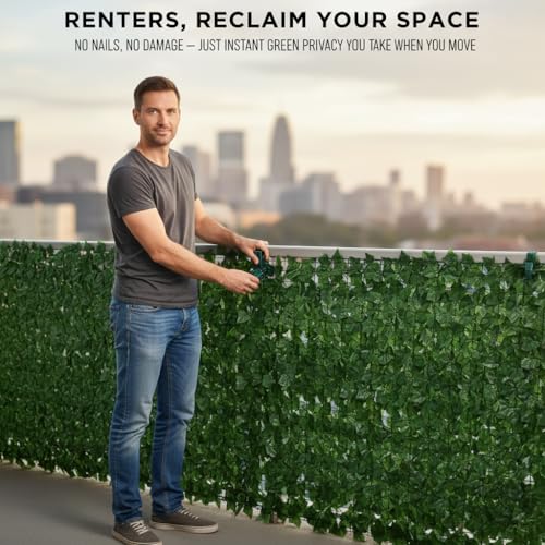 Faux Ivy Privacy Fence Screen 120 * 40 Inch Artificial Faux Ivy Hedge Expandable Faux Privacy Fence Decoration for Wall Screen, Outdoor Garden, Wedding Decor,No Cable Tie (12PCS) - size: 120x40 inches