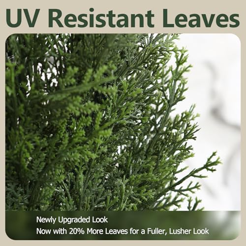 Laiwot 3FT Artificial Topiary Cedar Tree – UV Resistant Faux Potted Plants Outdoor & Indoor, Realistic Fake Cypress Trees for Porch, Front Door, Garden, Entryway, Home Office Decor, Set of 2