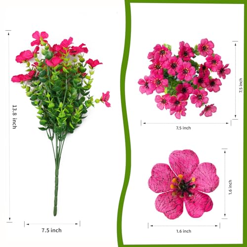 Artificial Flowers for Indoor & Outdoor Decoration - 12 Bundles Faux Daisies with Eucalyptus Leaves Fake Greenery for Garden, Home, Porch, Patio, Boxwood (12 Pcs Mix Pink Red Purple Yellow) - color: 12 Pcs Mix Pink Red Purple Yellow