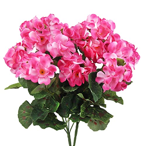 CISDUEO 2 Pcs Artificial Geraniums Outdoor Silk Flowers Pink Artificial Geranium Bush Faux Flowers Geraniums for Floral Home Decor Indoor Garden Patio Grave Cemetary Vase Table Centerpiece - color: Pink