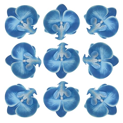 Fake Blue Orchids Artificial Flowers Heads, 3.5''Fake Orchid Heads for Wedding Floral Bouquet Decor DIY Craft Making Bridal Shower Photography Props (80, Blue) - color: Blue