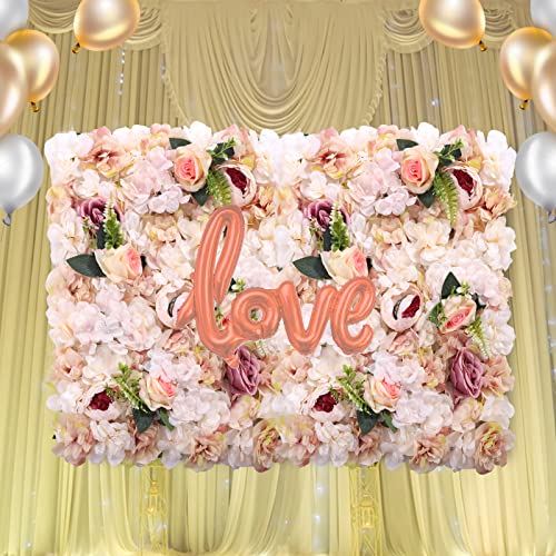 Flower Wall Panels Set, 6 Pcs Fake Rose Peony Flower Leaves Wall Mat - 24" X 16" (Pink, Yellow) - color: 6 Pcs Pink, Yellow