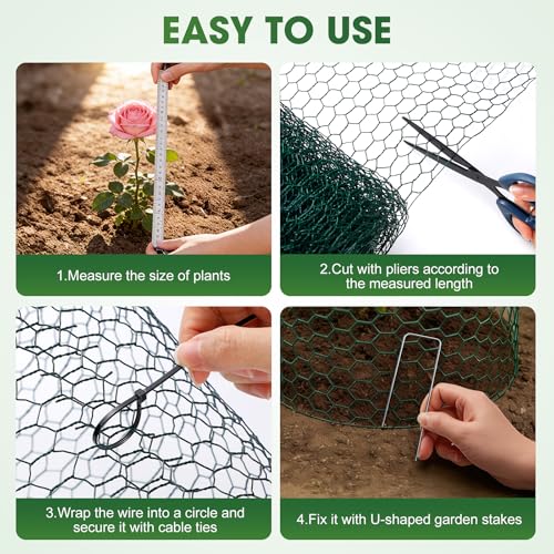 Chicken Wire for Floral Arrangements,16 in x 32.8 ft Green Chicken Wire Mesh Roll, Galvanized Hexagonal Floral Chicken Wire Garden Netting for Outdoor Plants, Chicken Wire Fencing for Poultry, Garden - size: 16x294 inch