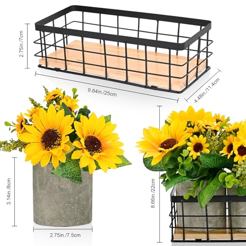 3 Potted Artificial Plants Flowers for Home Decor Indoor, Centerpiece Table Decorations for Dining Room and Coffee Table, Yellow - color: Yellow