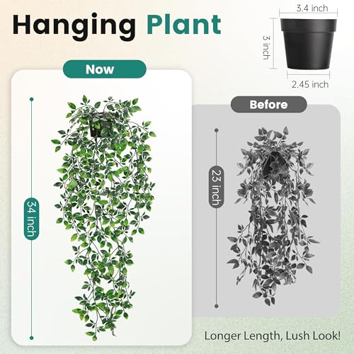 Der Rose 34'' Fake Hanging Plant Black Pot for Bathroom Wall Decor | 34'' cascading greenery with black pot for bathroom, shelf, office and wall decor; no watering needed