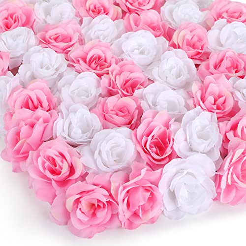 Yinsun 50pcs Artificial Rose Flower Heads, 2.36” Silk Fake Flowers for DIY Wedding Bouquets Bridal Shower Baby Shower Party Decoration (Pink and White) - color: Pink and White, size: 2.36 Inch
