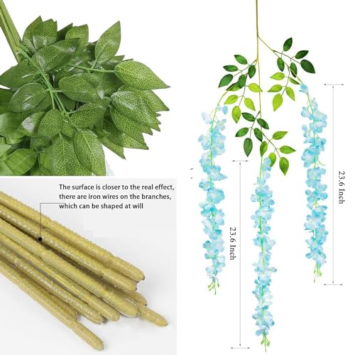 Artificial Flowers Hanging Flowers, Fake Wisteria Flower Garland Silk Vines Rattan String Decor for Home Wedding Arch Wall Garden Greenery Bedroom Outdoor Office Party Decoration (36, Blue) - color: Blue