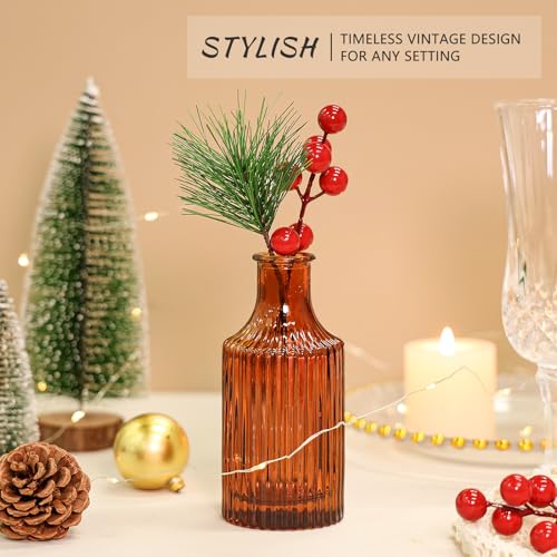 SUPMIND Glass Bud Vase Set of 5, Amber Small Flower Vases for Centerpieces in Bulk, Mini Vintage Vase for Rustic Wedding, Home,Table Decoration - color: Amber, size: 5Pcs