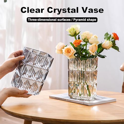 Amber Crystal Flower Vase Heavyweight Glass Centerpiece Warm Vintage Vases for Living Room Boho Home Decor Securely Packaged 5.1x3.11x7.88 in 1 Pc - color: Clear Amber