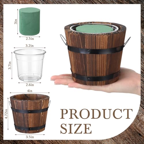 Remerry 6 Pcs Rustic Wood Barrel Planter Boxes with Removable Plastic Liners & Floral Foam Blocks, Farmhouse Decor for Wedding Table, Home, Garden, Kitchen & Party Centerpieces (Classic)