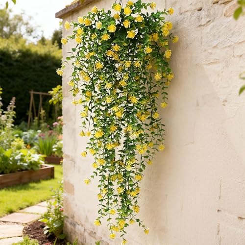76cm Artificial Eucalyptus Flower Rattan Green Fake Plant Lvy DIY for Indoor Outdoor Wall House Weddings Patios Porches Decor (Yellow) - color: Yellow