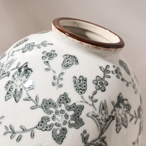 5.83 Inch Vintage Gray Chinoiserie Floral Vase, Antique Rustic Ceramic Vase for Home Decor, Living Room, Bookshelf, Office, Entryway, Garden, Chinoiserie Decor, Tuscan Decor - color: Gray Chinoiserie Floral- 5.83"