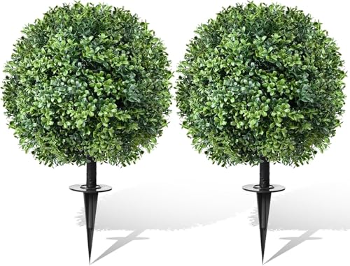 Artificial Topiary Bushes for Outdoors with Spike, Boxwood Ball Fake Shrubs UV Resistant Faux Plants for Indoor Outdoor Fall Thanksgiving Halloween Decor (Artificial Topiary Boxwood Ball Tree) - color: Artificial Topiary Boxwood Ball Tree