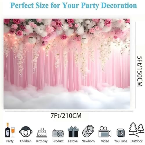 Romantic Pink and White Roses Wisteria Bridal Shower Photo Studio Backdrop Pink Wall Girls Woman Birthday Party Tea Party Baby Shower Anniversary Photography Background (D, 8 * 6feet) - color: D, size: 8*6feet