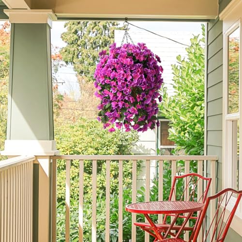 INQCMY Artificial Fake Hanging Plants Flowers Basket for Spring Summer Outdoor Outside Decoration,Faux Silk Begonia Flower in Planter Look Real UV Resistant for Home Porch Patio Balcony Yard Decor - color: Light Purple