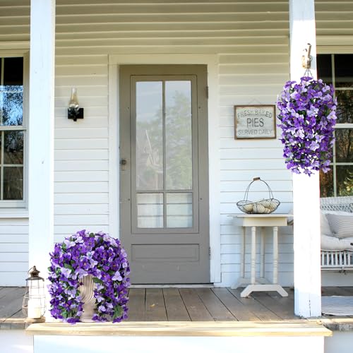 INXUGAO 2 pcs Artificial Faux Bougainvillea Flowers Plants for Outdoor Outside Summer Decoration, Fake Silk UV Resistant Long Trailing Vines for Front Door Porch Planter Balcony (Purple Dark Purple) - color: Purple Dark Purple