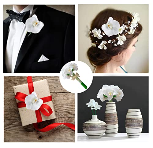 20 Pcs White Artificial Orchid Flower for Floating Candle Centerpieces, Faux Flower Head and stem DIY Crafts Bouquet for Bridal Bouquets Flower Arrangements Table Centers Home Decor.