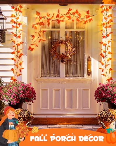 JMEXSUSS 6FT Fall Garland with Lights for Thanksgiving, Fall Decor for Room Fireplace Mantel, 24 Orange LED Maple Fall Lights Battery for Table Home Wall Thanksgiving Party Decoration - color: Maple Leaf