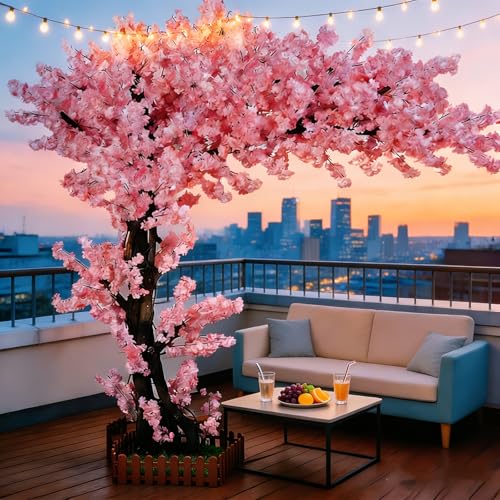 Pink Tall Artificial Cherry Blossom Trees 6ft for Indoor Outdoors,Faux Fake Cherry Blossom Tree for Wedding Party Living Room Office Shopping Hotel Restaurant Home Decor - color: Pink, size: 5ft 11in