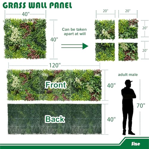 40"x40"-1Set Artificial Grass Wall Panels Greenery Backdrop Fake Grass Photography Background, Faux Boxwood Panels for Interior Wall Décor, Outdoor Patio Privacy Ivy Fence Screen - size: 40"x40"