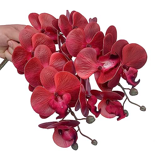 FagusHome 32 Inch Artificial Phalaenopsis Flowers 6 Pcs Artificial Orchid Flowers Stem Plants for Home Décor (Red) - color: Red