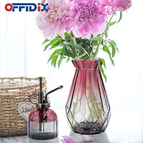 OFFIDIX Glass Vase Gradient Multicolor with Geometric Faceted Design Floral Vase for Weddings, Events, Decorating, Arrangements, Flowers, Office, or Home Decor - color: D-wine Red Gray Gradient