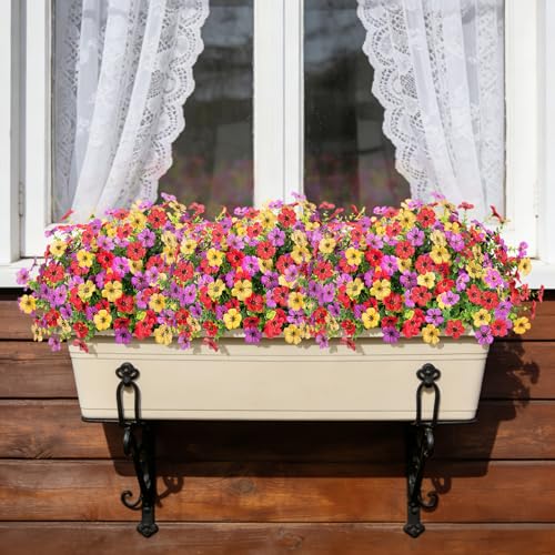 Artificial Flowers for Outdoors Potted Spring Decor, 12 Bundles Fake Summer Daisy with Realistic Eucalyptus Leaves, Faux Plants for Greenery Boxwood Porch Patio Garden Pot Lawn(Red Purple Yellow) - color: Red Purple Yellow