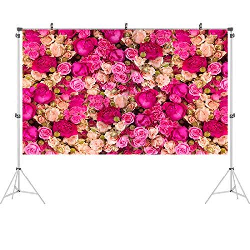 5x3ft Mother's Day Pink Flower Backdrop for Photography, Rose Wall for Wedding Birthday Party Decor, Flower Backdrop Wall for Photo Booth, Blossoms Roses Vinyl Background - size: 5x3ft