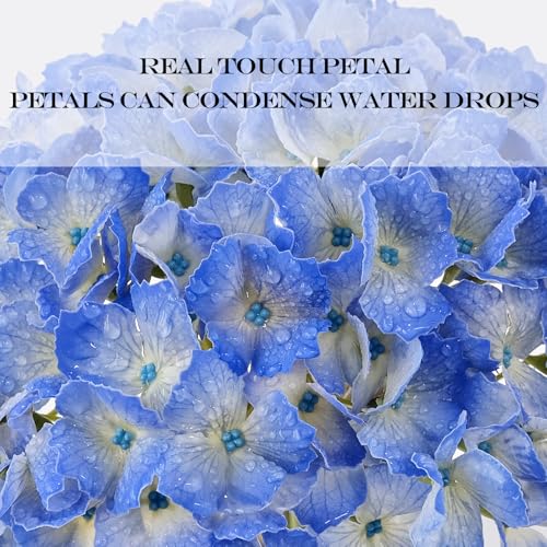 JINWOE Blue Faux Hydrangea Flowers, 3pcs 21" Latex Real Touch Spring Silk Flowers,Lifelike Artificial Hydrangeas with Stems for Porch Bouquets Wedding Home Table Centerpieces - color: Blue