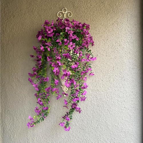 Ammyoo Artificial Hanging Flowers for Outdoors Fake Plants Decoration, 2 Packs Faux Silk Daisy Flower Realistic Outdoor Flowers UV Resistant Porch Patio Window Yard Indoor Spring Decor(Purple) - color: Purple